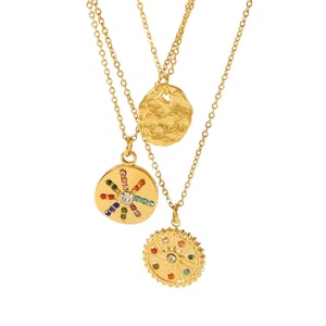 1 piece of exquisite and fashionable  gold-plated stainless steel with colored diamond geometric pendant necklace for women's daily wear h5